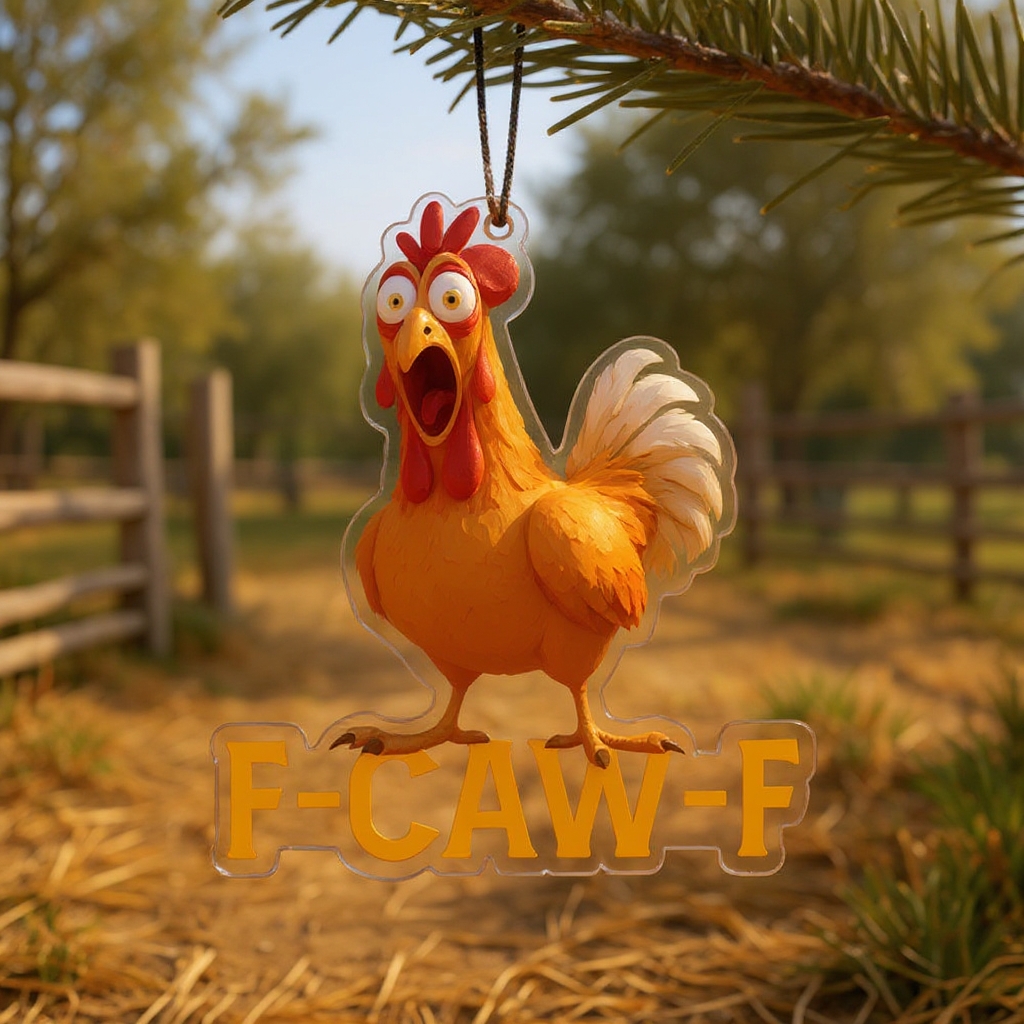 F-CAW-F Funny Rooster Christmas Ornament