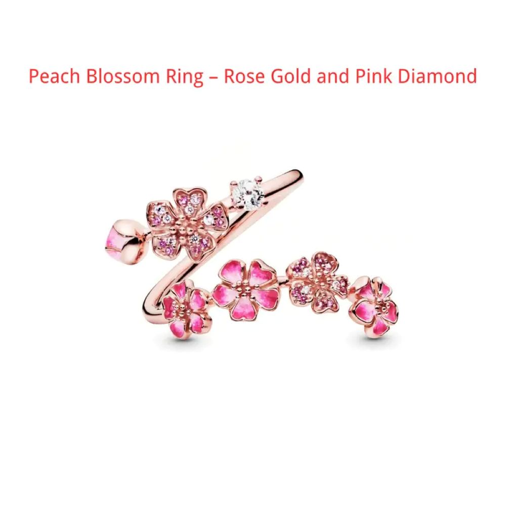 Peach Blossom Floral CZ Adjustable Ring