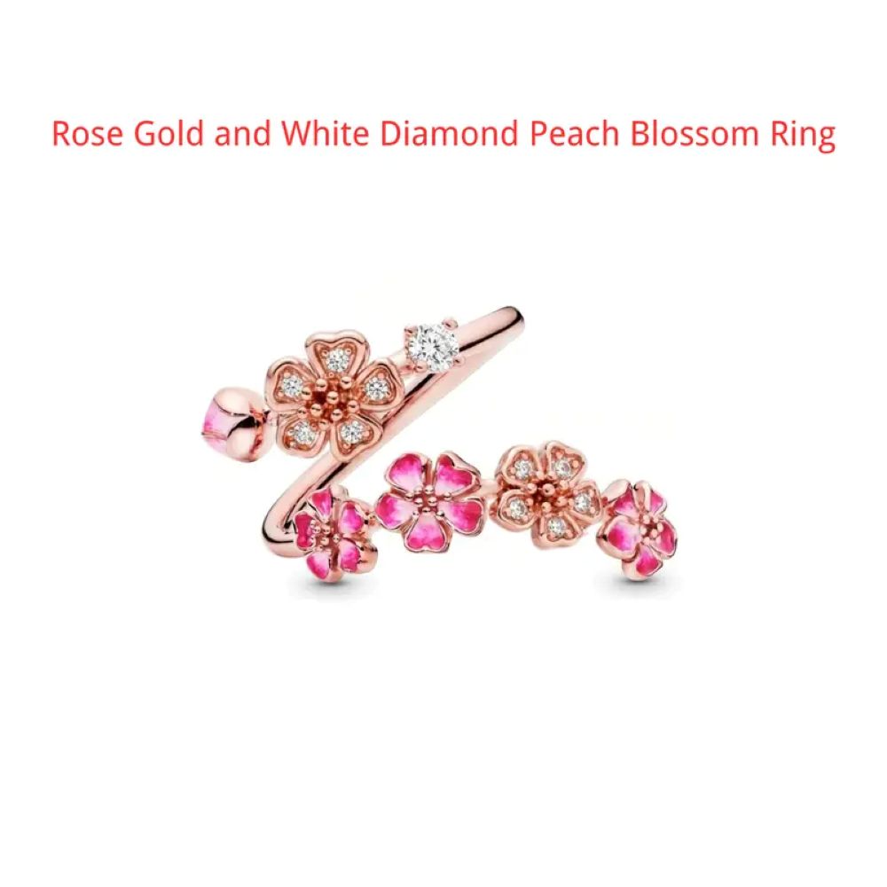 Peach Blossom Floral CZ Adjustable Ring