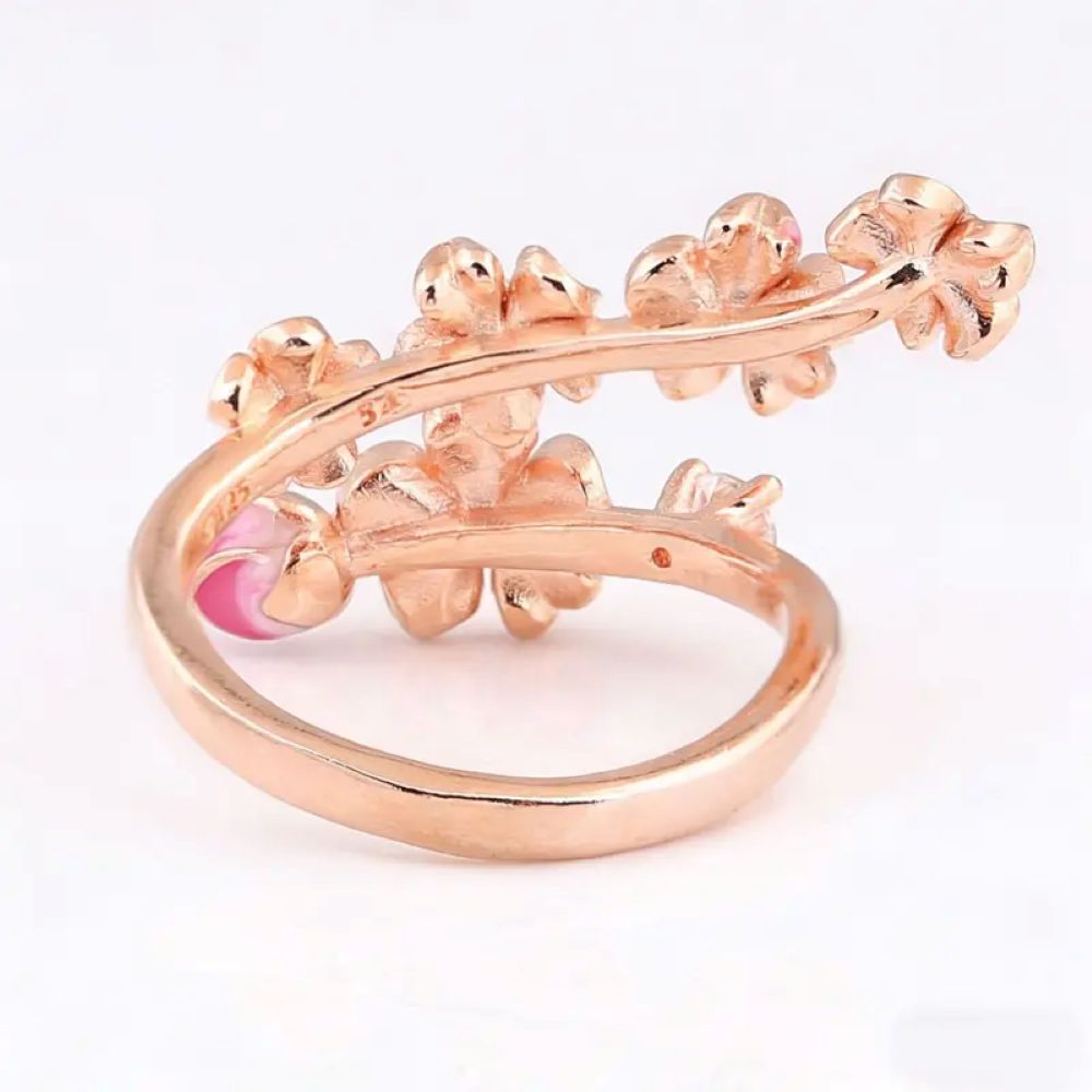 Peach Blossom Floral CZ Adjustable Ring