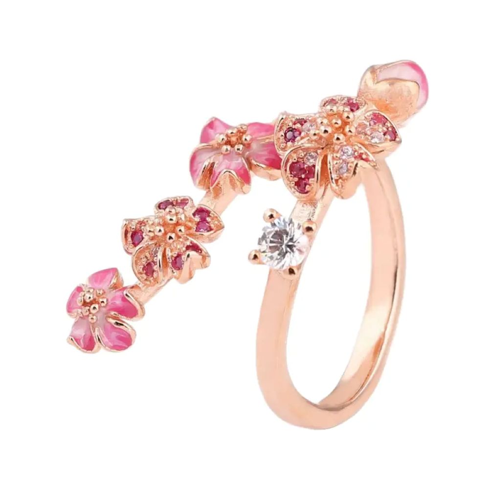 Peach Blossom Floral CZ Adjustable Ring
