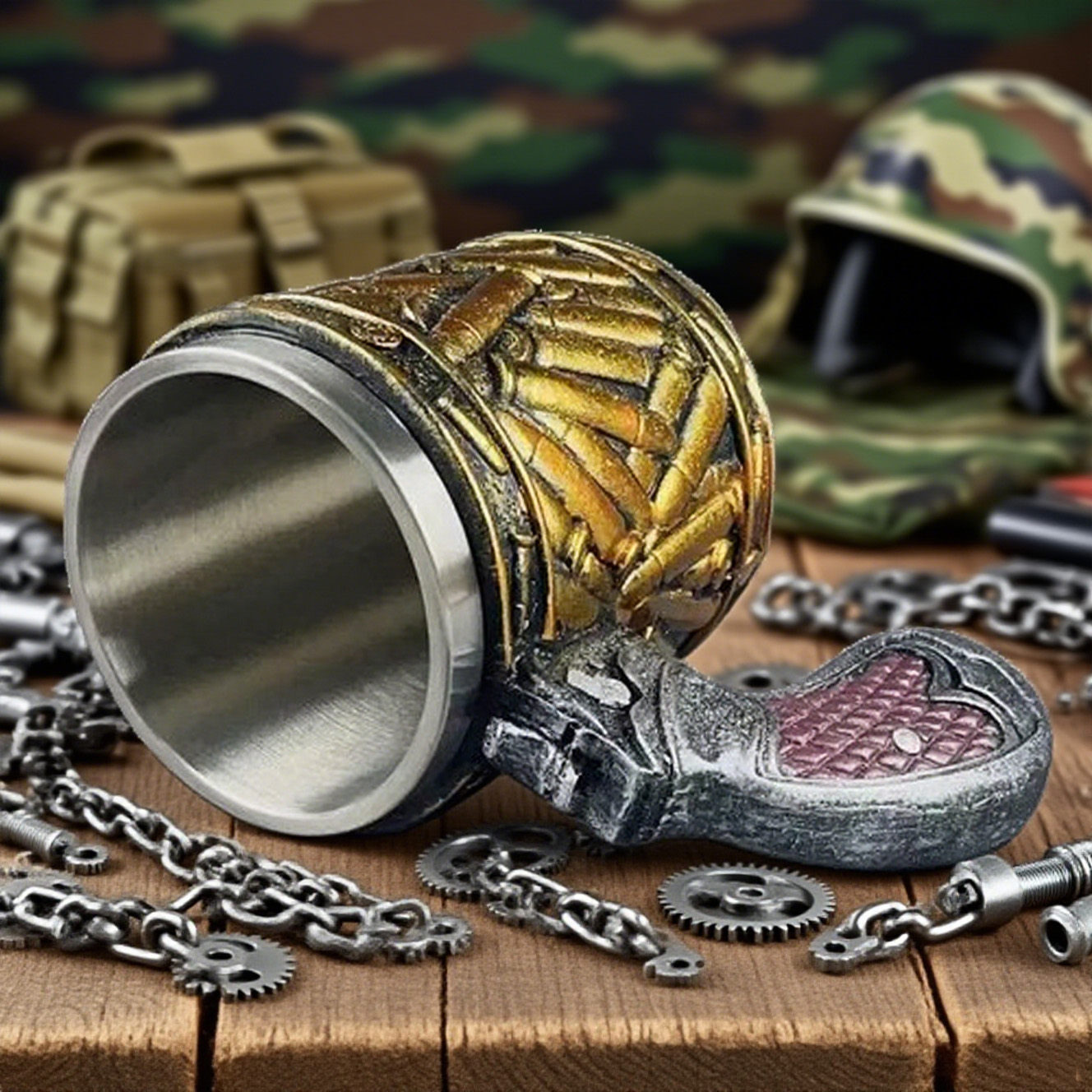 Stainless Steel Bullet Pattern Beer Mug