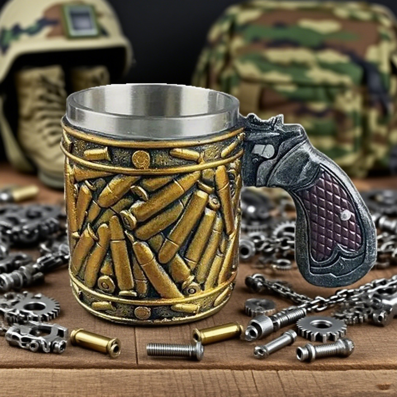 Stainless Steel Bullet Pattern Beer Mug
