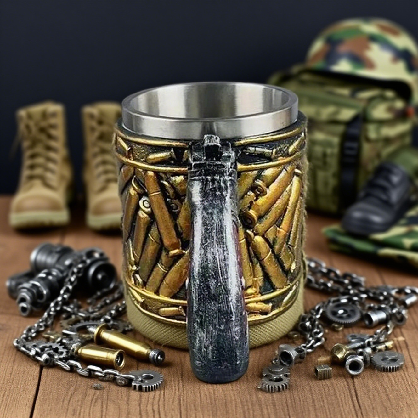 Stainless Steel Bullet Pattern Beer Mug