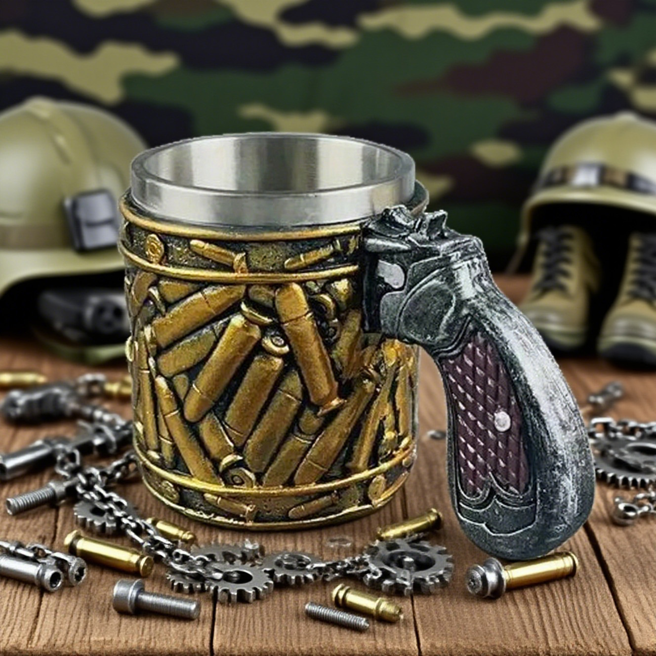 Stainless Steel Bullet Pattern Beer Mug