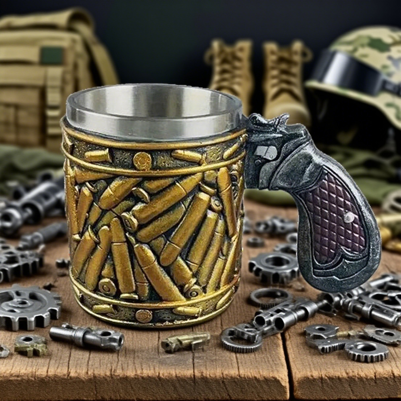 Stainless Steel Bullet Pattern Beer Mug