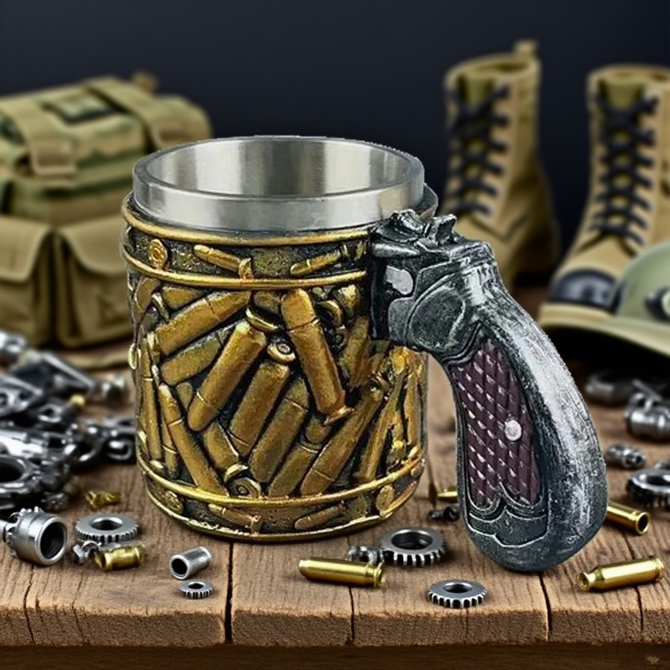 Stainless Steel Bullet Pattern Beer Mug