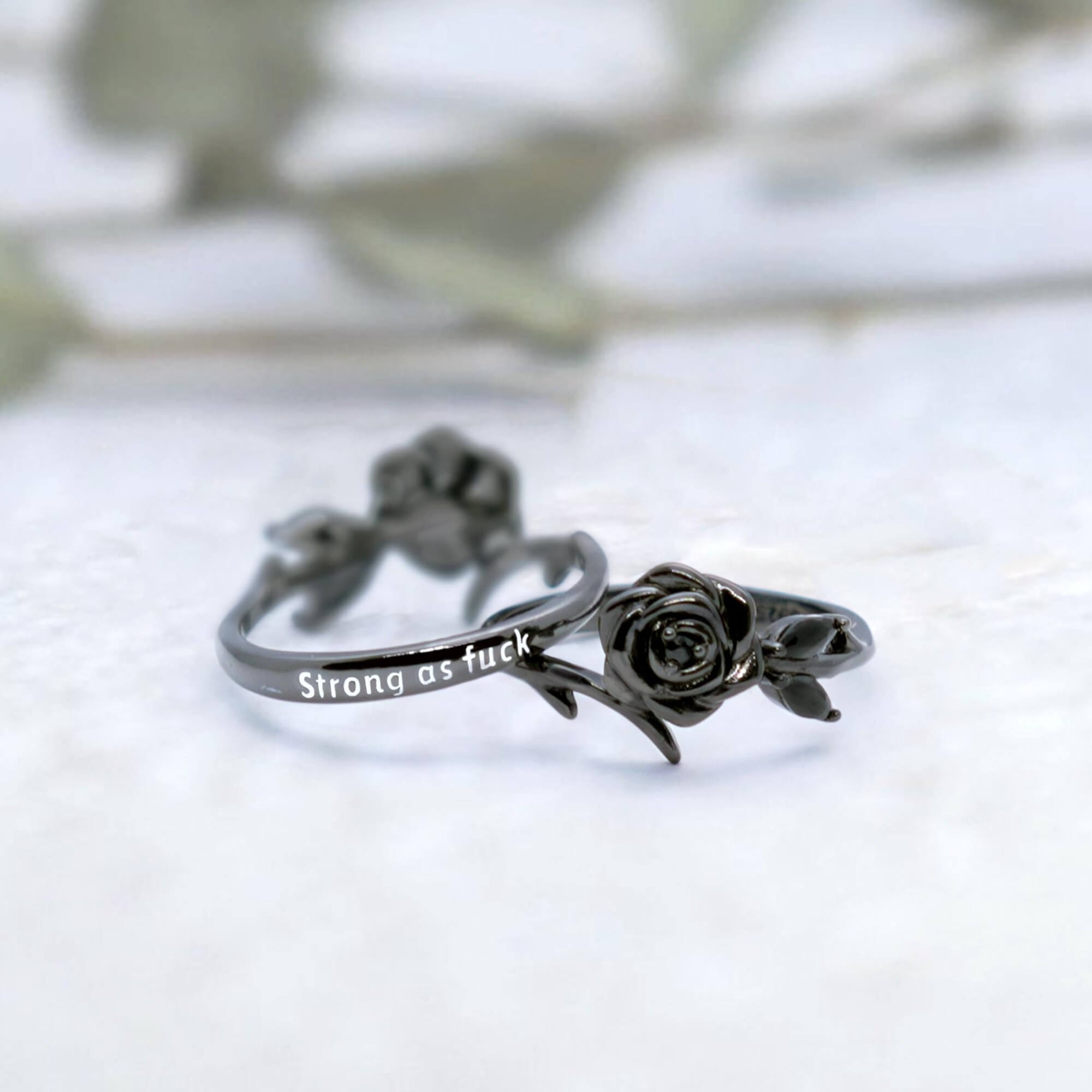 Strong As F*ck Black Rose Self-Love Ring