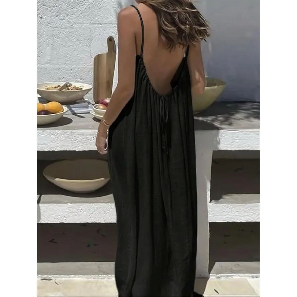 Summer Cami Lounge Dress – Lightweight Sleeveless Slip Maxi for Home & Outing