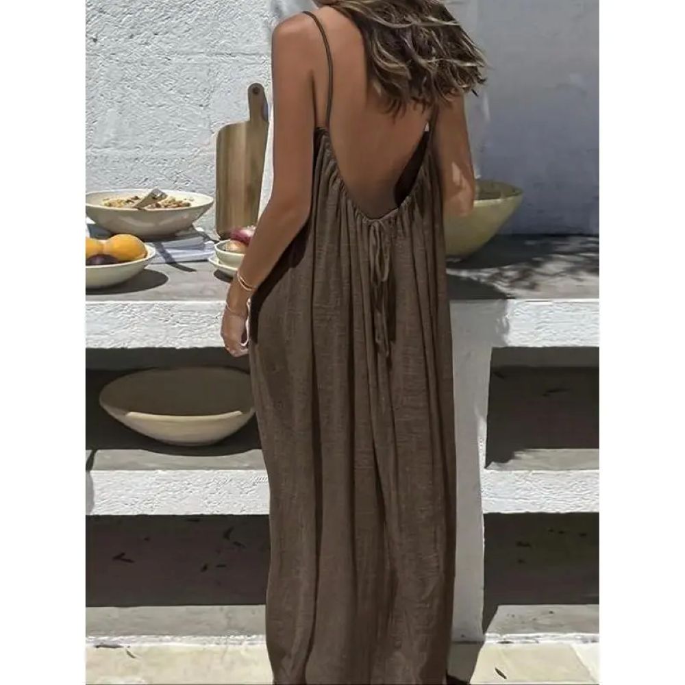 Summer Cami Lounge Dress – Lightweight Sleeveless Slip Maxi for Home & Outing