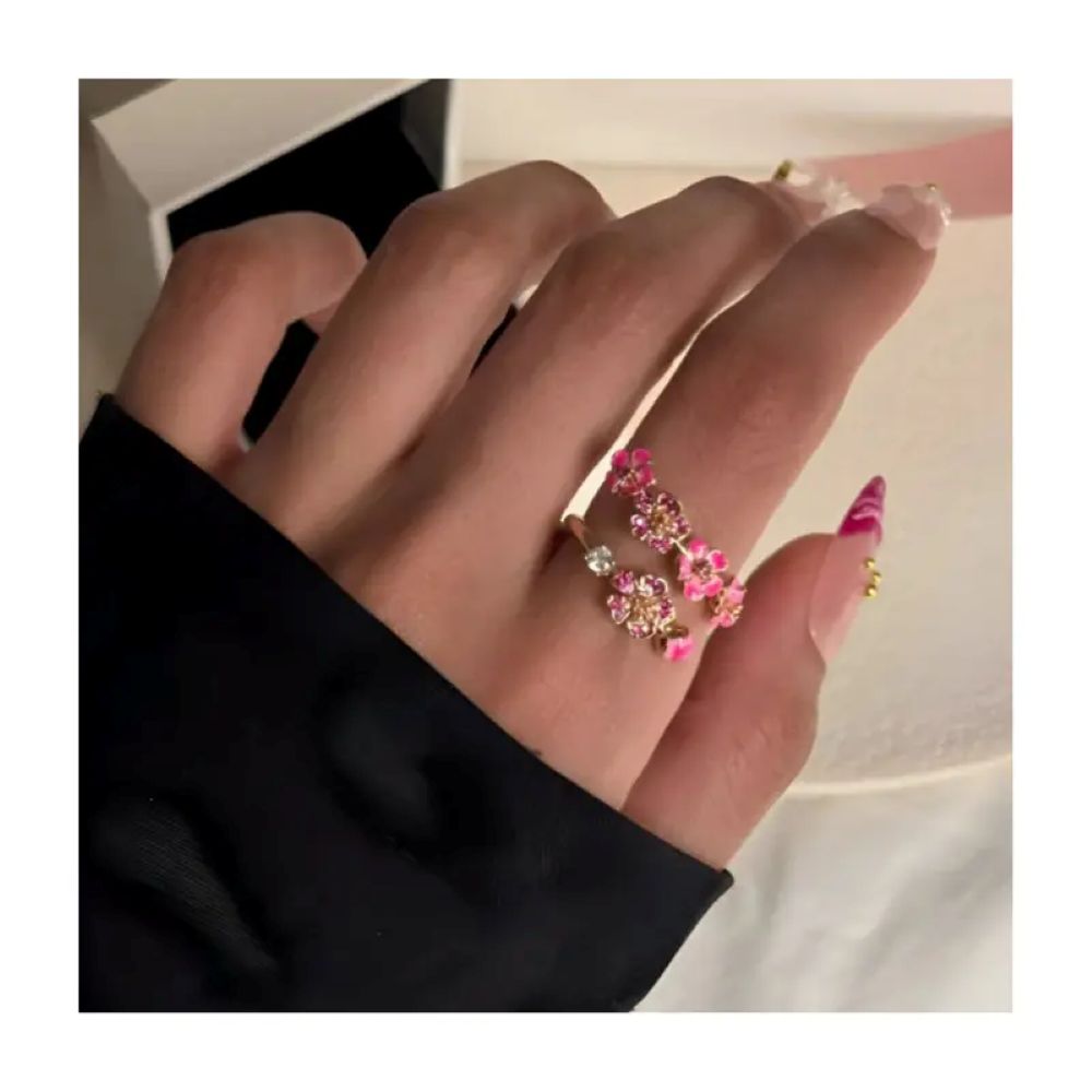 Peach Blossom Floral CZ Adjustable Ring