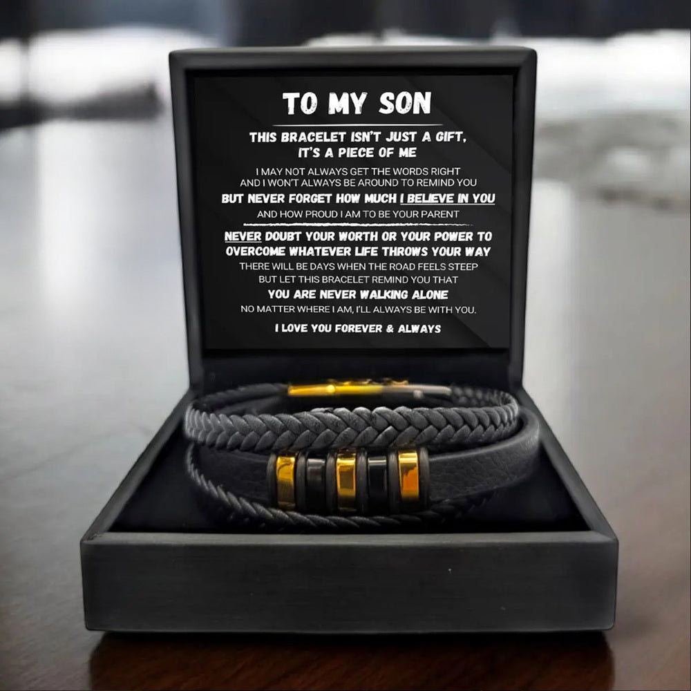 To My Son – Never Alone Braided Leather Bracelet