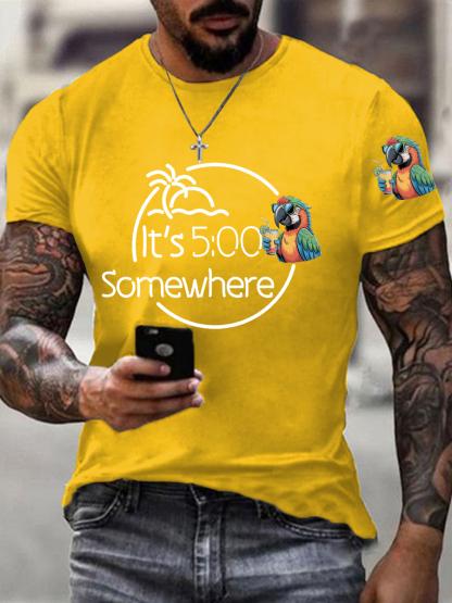 Men's It‘s 5 O'clock Somewhere Parrot Print Casual Tee