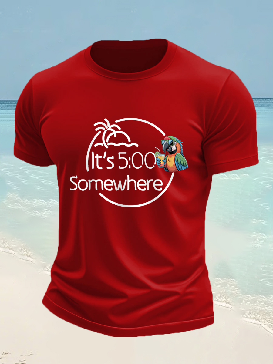 Men's It's 5 O'clock Somewhere Parrot Print Casual Tee