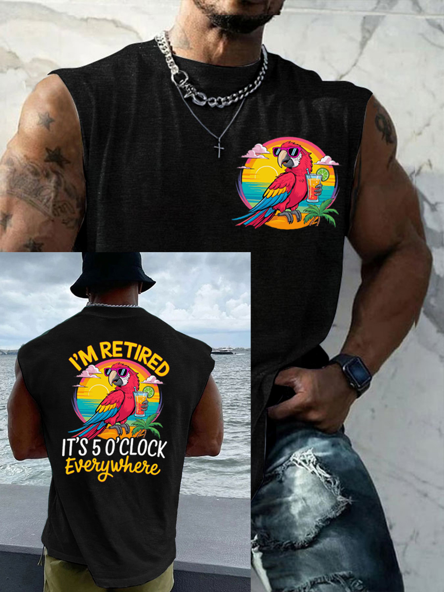 Men's LI‘m Retired It‘s 5 O'clock Everywhere Parrot Casual Tank Top