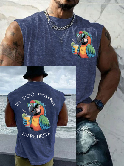 Men's I'm Retired It's 5 O'clock Everywhere Parrot Print Casual Tank Top