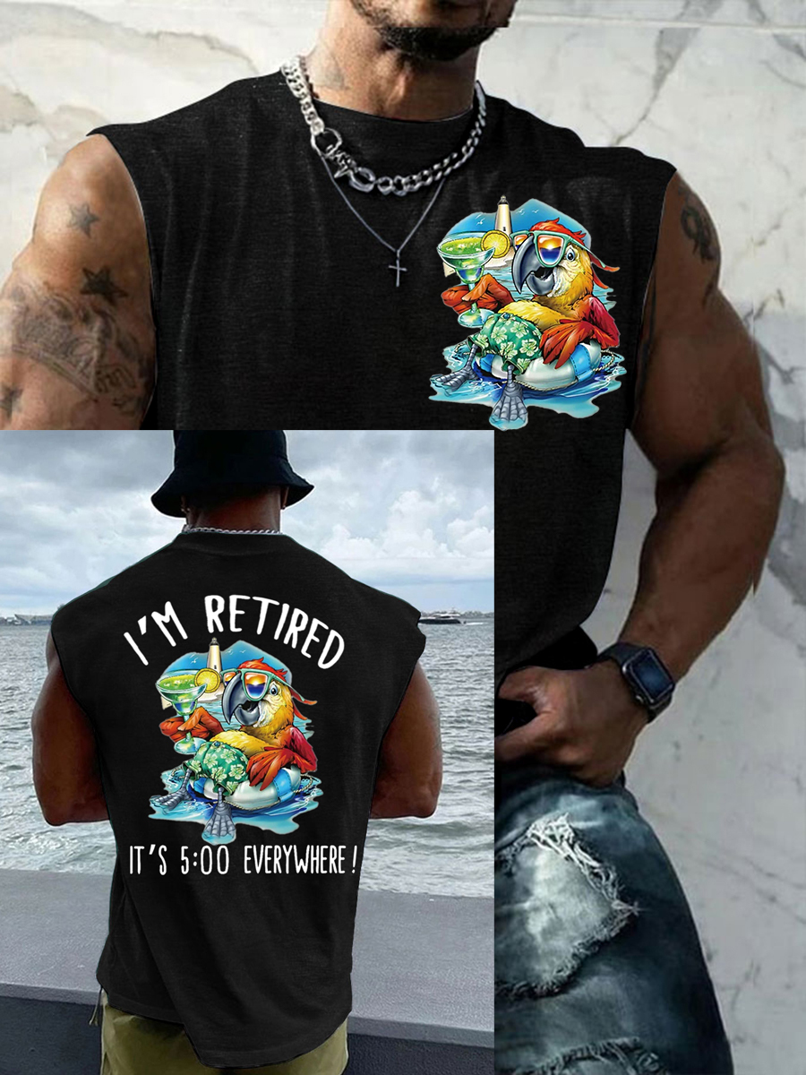Men's I'm Retired It's 5 O'clock Everywhere Parrot Print Casual Tank Top