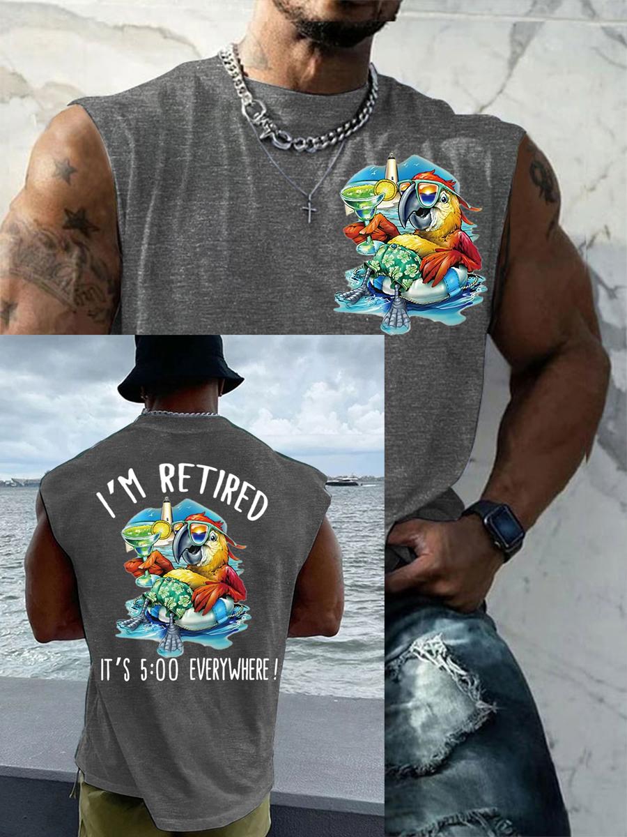 Men's I'm Retired It's 5 O'clock Everywhere Parrot Print Casual Tank Top