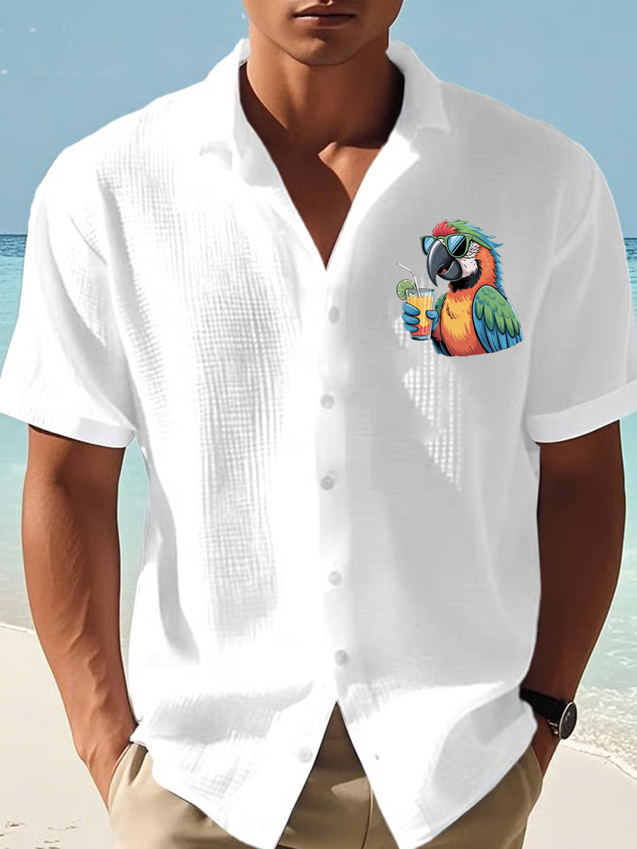 Men's I'm Retired It's 5 O'clock Everywhere Parrot Print Casual Waffle Short-Sleeve Shirt