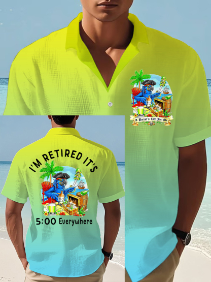 Men's I'm Retired It's 5 O'clock Everywhere Parrot Print Casual Waffle Short-Sleeve Shirt