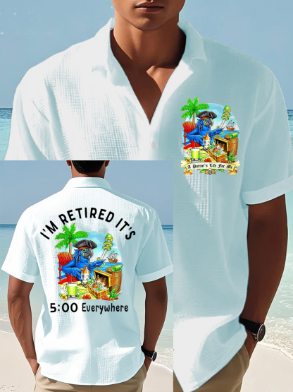 Men's I'm Retired It's 5 O'clock Everywhere Parrot Print Casual Waffle Short-Sleeve Shirt