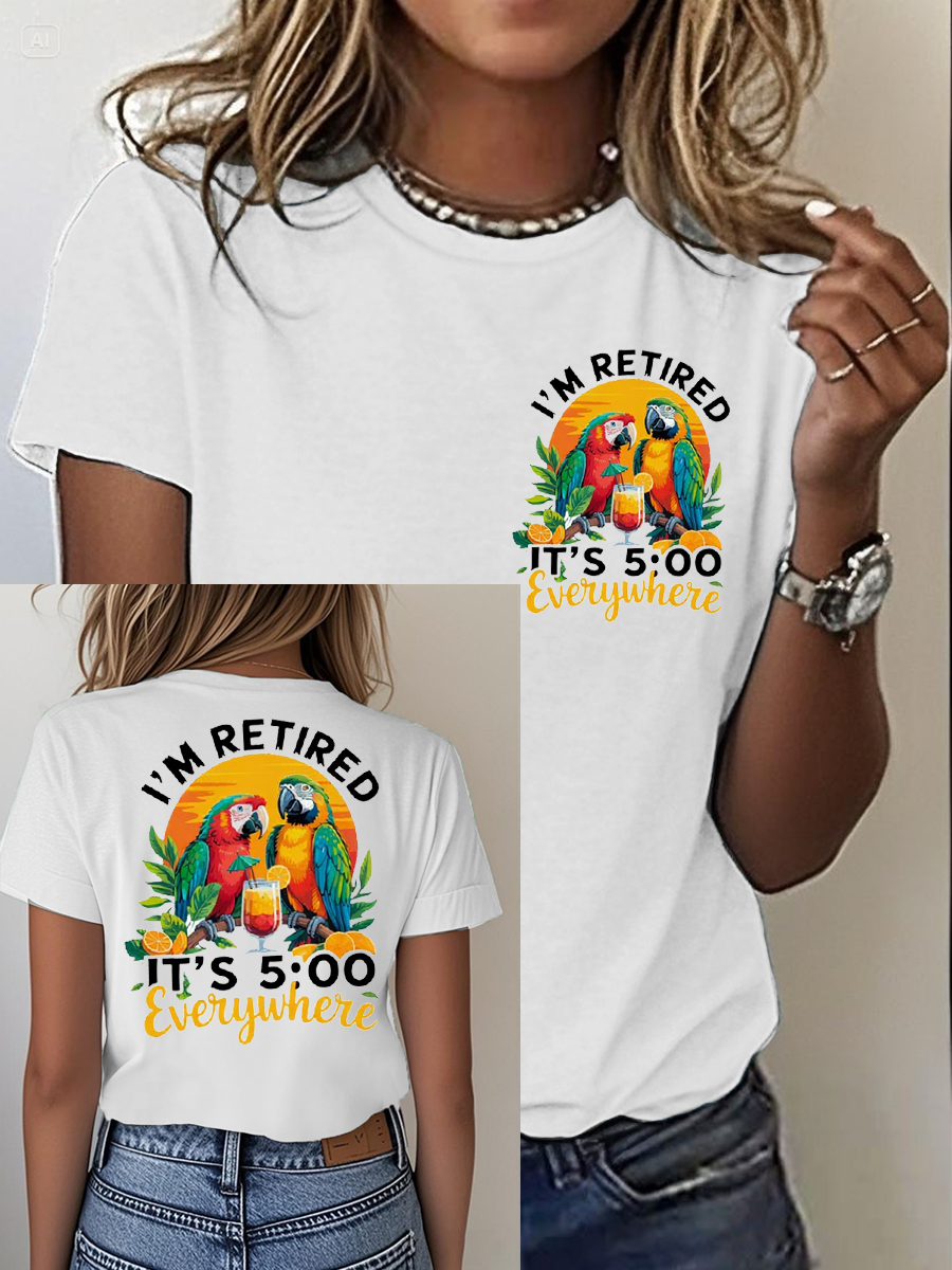 Women's It‘s 5 O'clock Everywhere Print Casual Short Sleeve T-Shirt