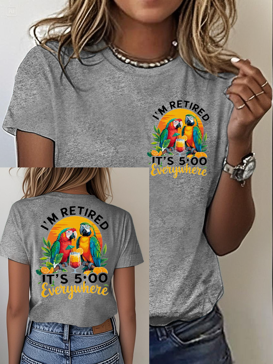 Women's It‘s 5 O'clock Everywhere Print Casual Short Sleeve T-Shirt