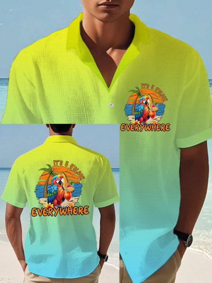 Men's It‘s 5 O'clock Everywhere Parrot Print Casual Waffle Shirt