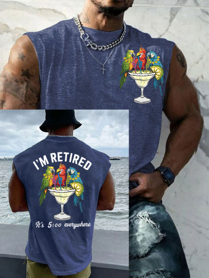 Men's I'm Retired It's 5 O'clock Everywhere Parrot Print Casual Tank Top