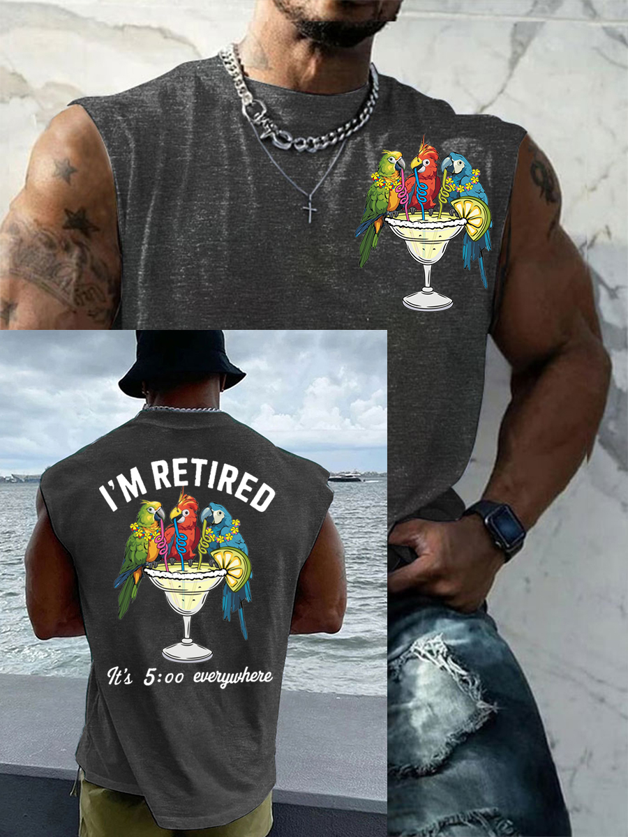 Men's I'm Retired It's 5 O'clock Everywhere Parrot Print Casual Tank Top