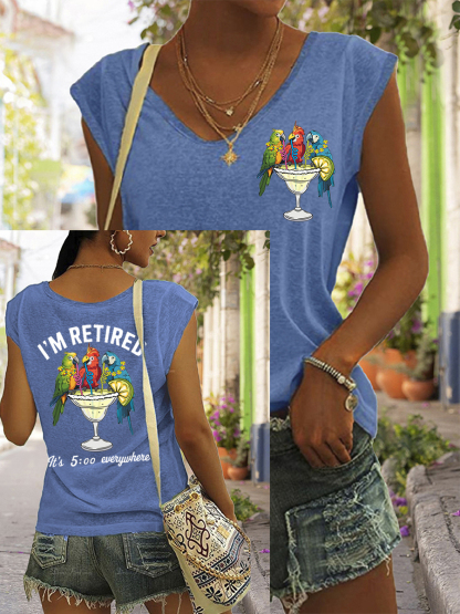 Women's I'm Retired It's 5 O'clock Everywhere Parrot Print Casual Sleeveless Tee