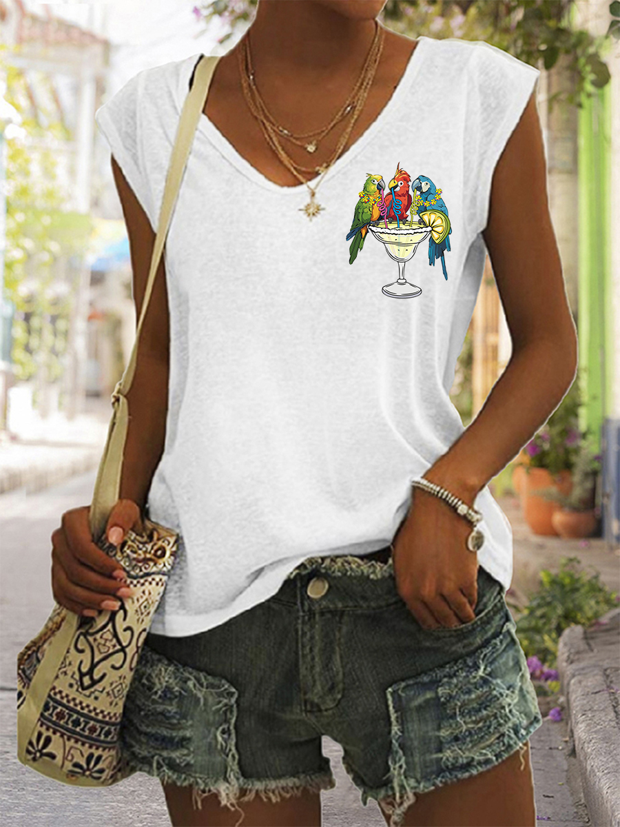 Women's I'm Retired It's 5 O'clock Everywhere Parrot Print Casual Sleeveless Tee