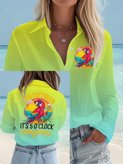 Women's I'm Retired It's 5 O'clock Everywhere Parrot Print Casual Shirt