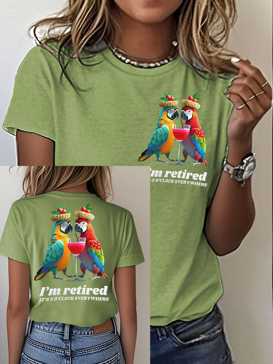 Women's It‘s 5 O'clock Everywhere Print Casual Iron On Short Sleeve T-Shirt