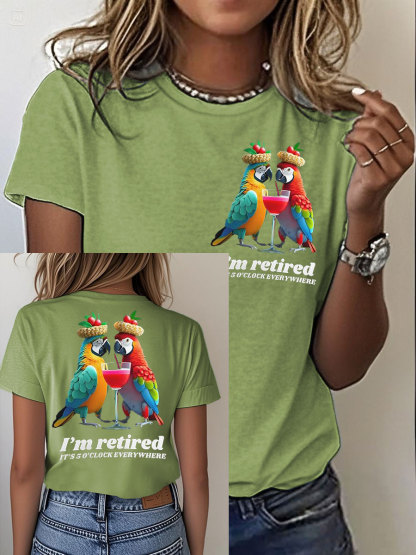 Women's It‘s 5 O'clock Everywhere Print Casual Iron On Short Sleeve T-Shirt