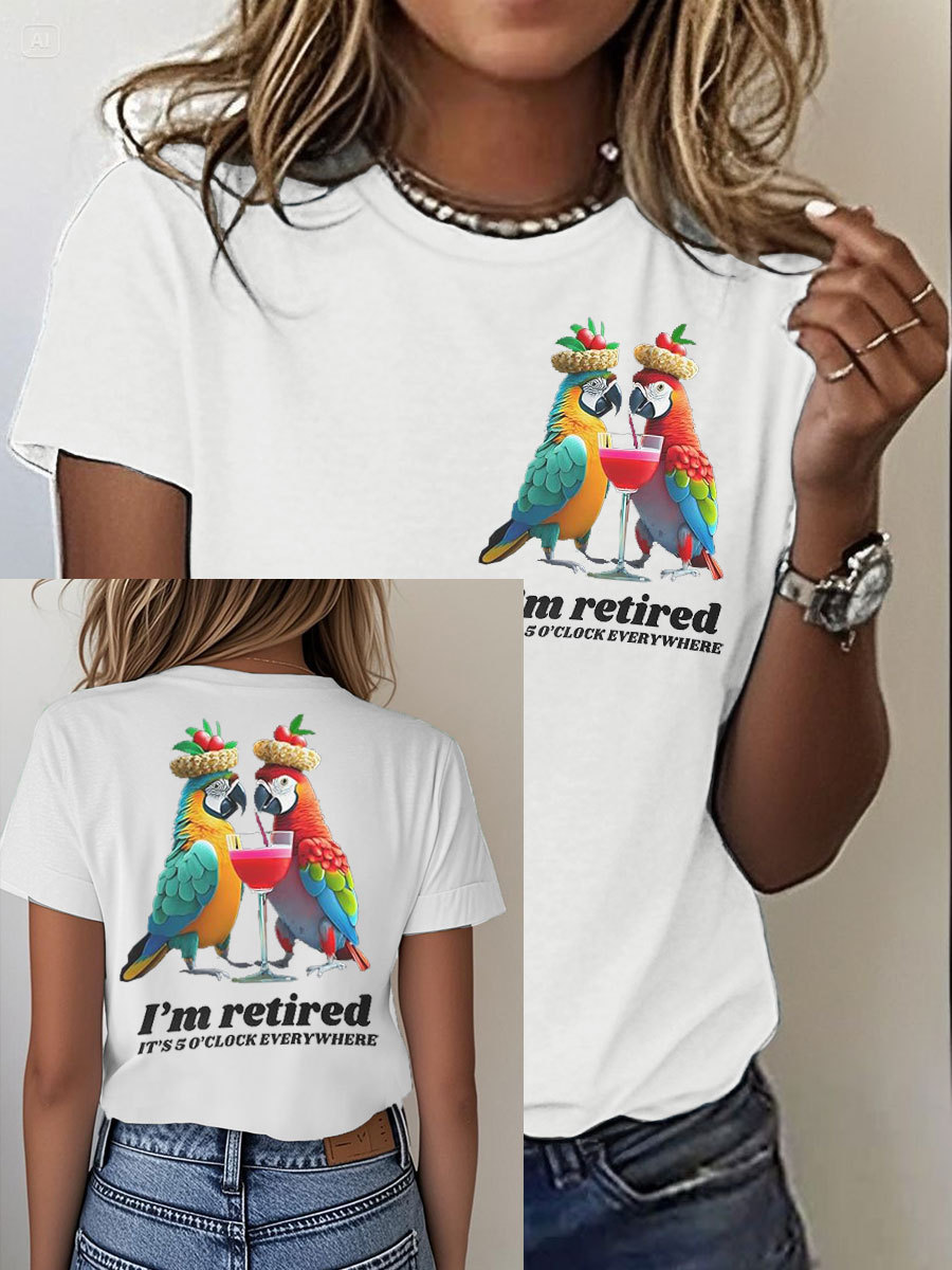 Women's It‘s 5 O'clock Everywhere Print Casual Iron On Short Sleeve T-Shirt