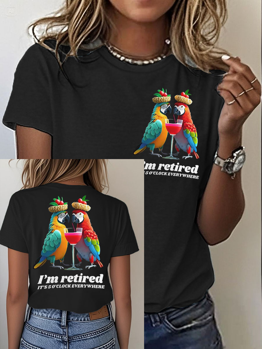 Women's It‘s 5 O'clock Everywhere Print Casual Iron On Short Sleeve T-Shirt