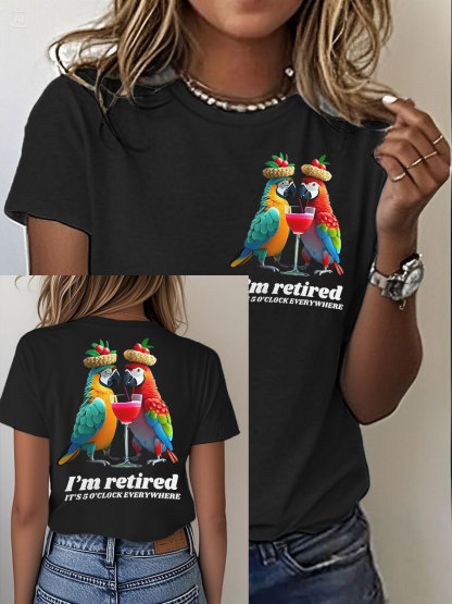 Women's It‘s 5 O'clock Everywhere Print Casual Iron On Short Sleeve T-Shirt