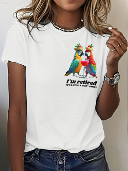 Women's It‘s 5 O'clock Everywhere Print Casual Iron On Short Sleeve T-Shirt