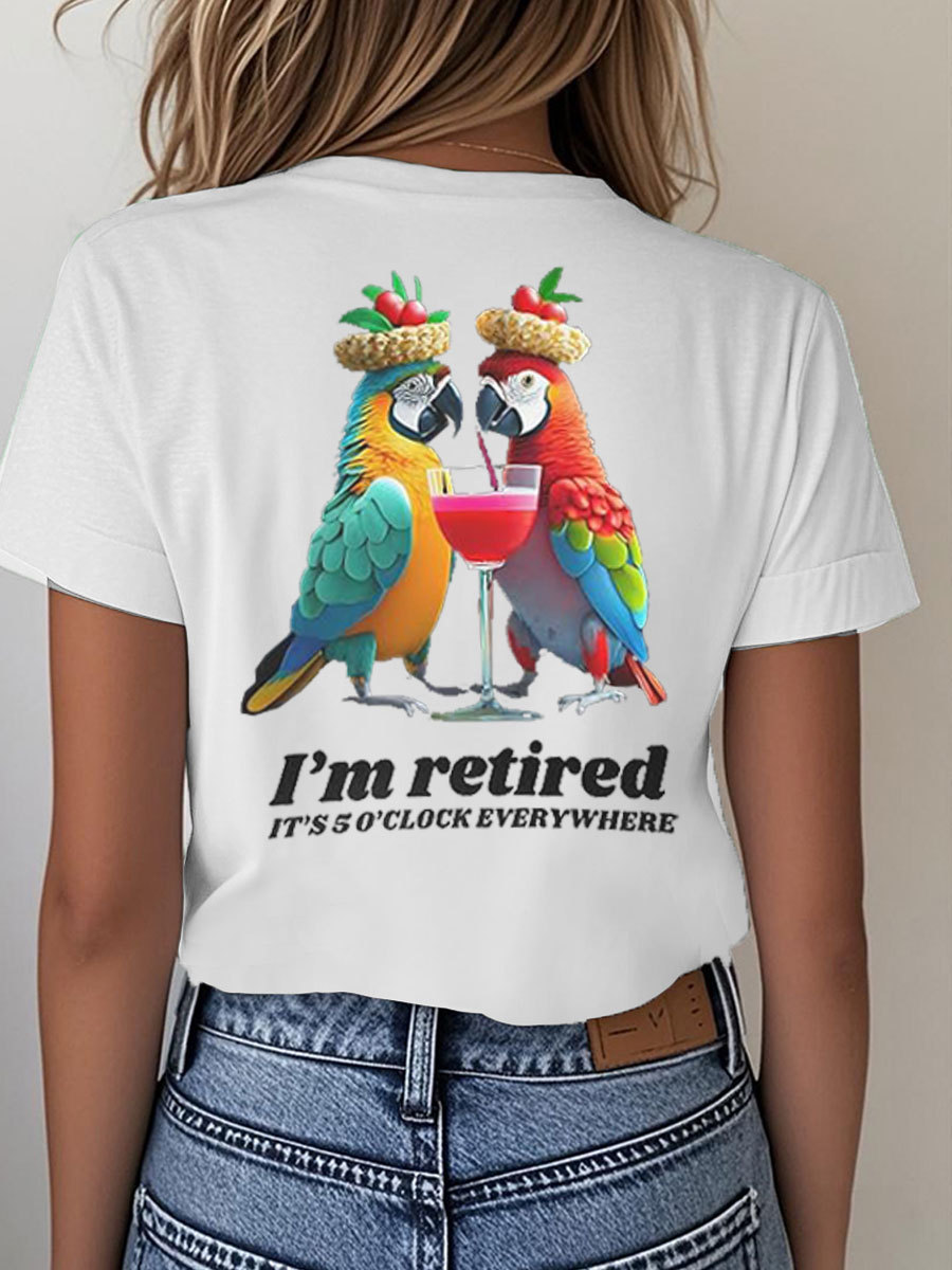 Women's It‘s 5 O'clock Everywhere Print Casual Iron On Short Sleeve T-Shirt