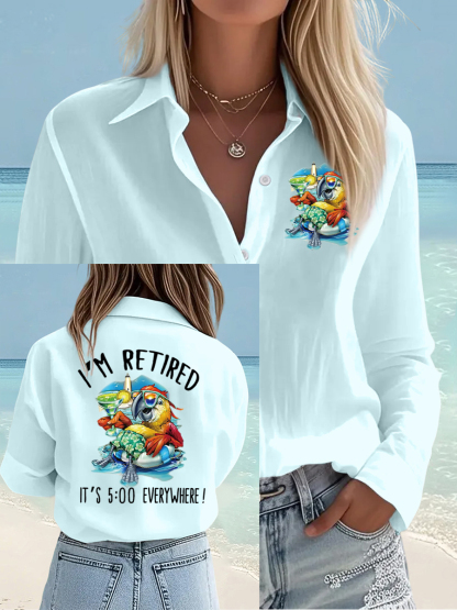 Women's I'm Retired It's 5 O'clock Everywhere Parrot Print Casual Shirt