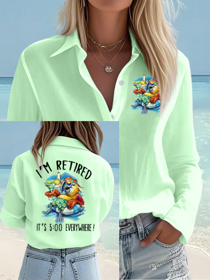 Women's I'm Retired It's 5 O'clock Everywhere Parrot Print Casual Shirt