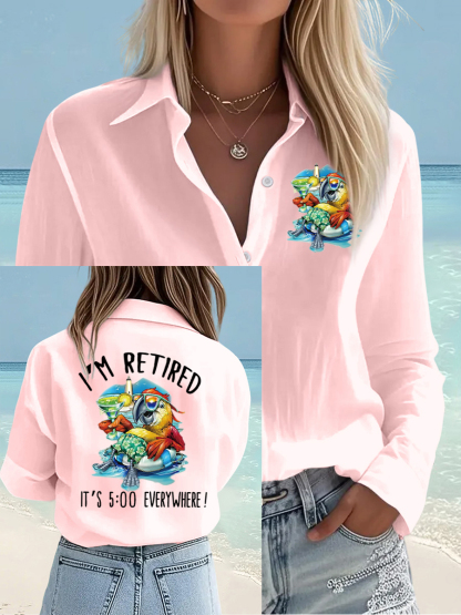 Women's I'm Retired It's 5 O'clock Everywhere Parrot Print Casual Shirt