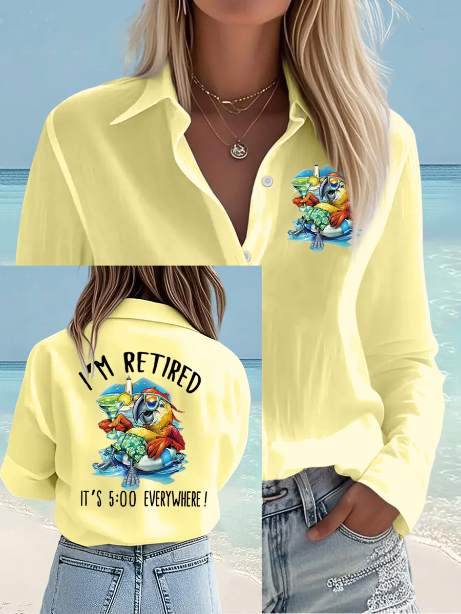 Women's I'm Retired It's 5 O'clock Everywhere Parrot Print Casual Shirt