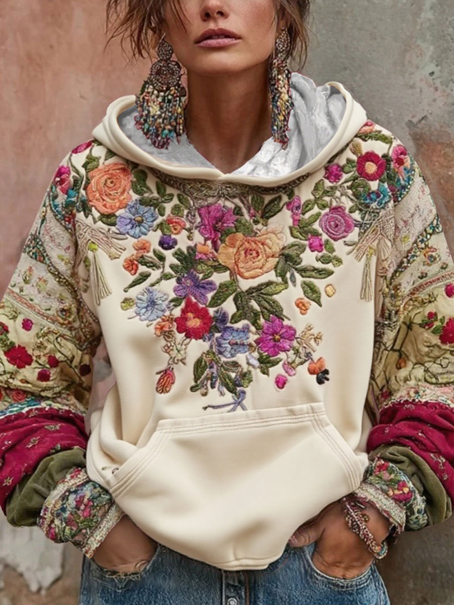 Women's Breast Cancer Awareness Floral Art Hooded Sweatshirt