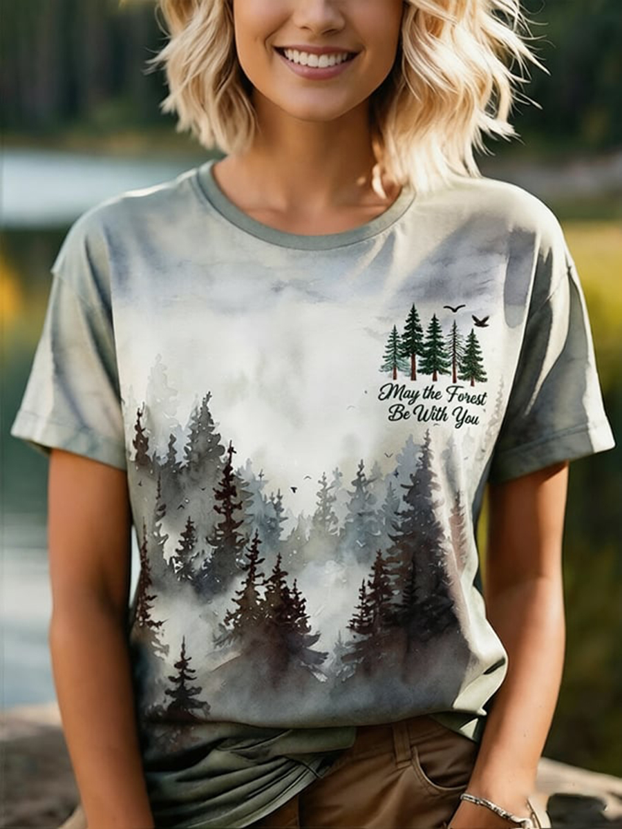 Women's May The Forest Be With You Printed Casual T-Shirt