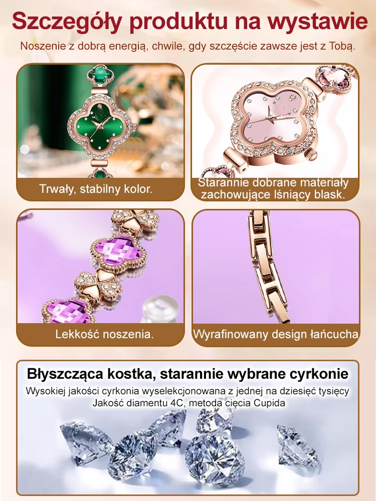 Szmaragdowa bransoletka z koniczyną.