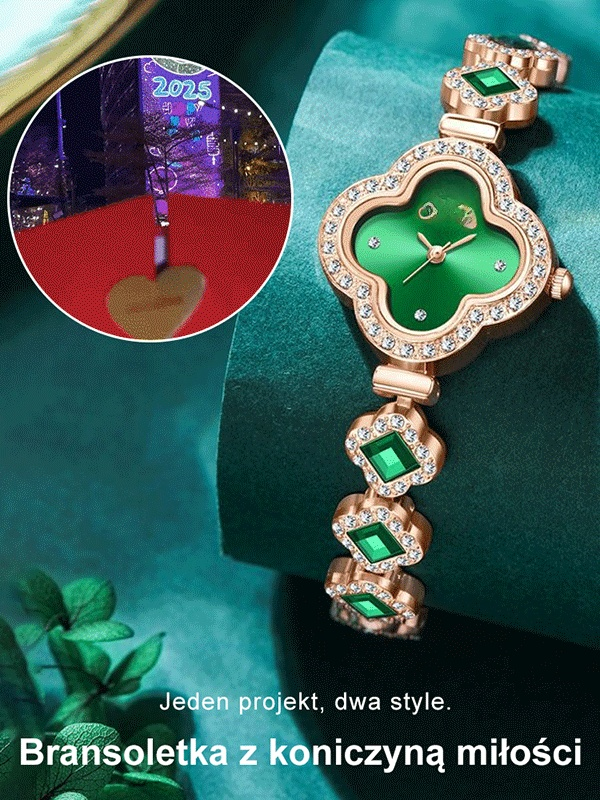Szmaragdowa bransoletka z koniczyną.