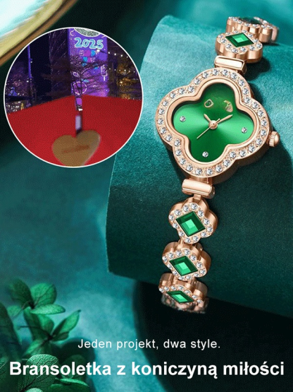 Szmaragdowa bransoletka z koniczyną.