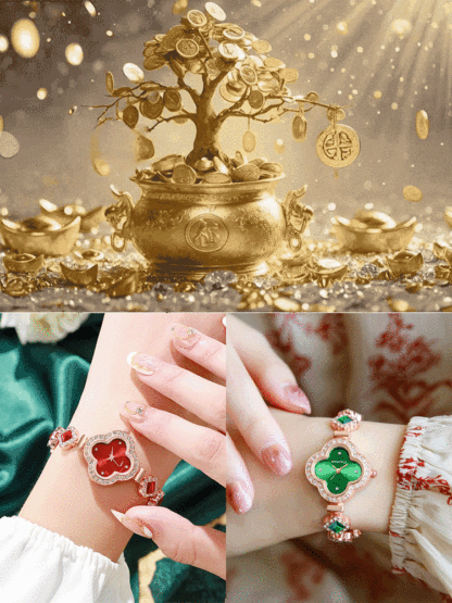 Szmaragdowa bransoletka z koniczyną.